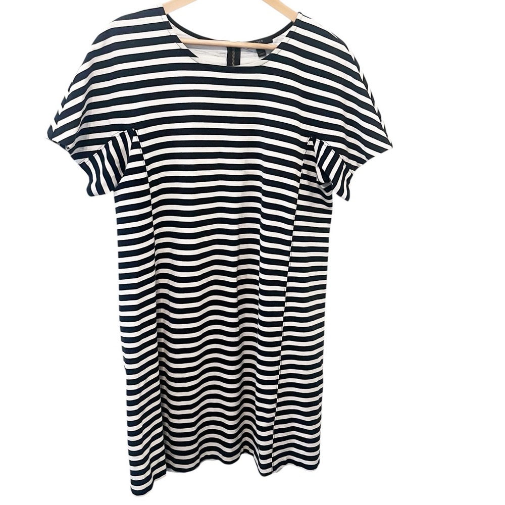 J. Crew Women’s Black and White Striped Short Sleeve Cotton T-Shirt Dress Large‎